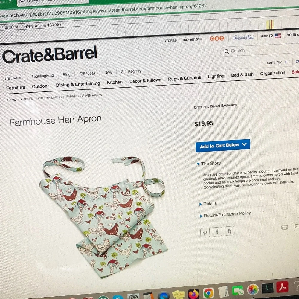 Crate & Barrel I Farmhouse Hen Apron